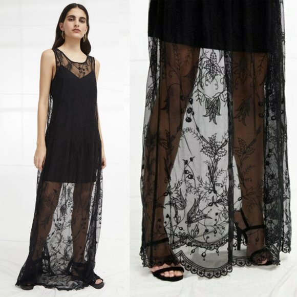 French Connection Dresses & Skirts - $248 NWT FRENCH CONNECTION Women's Black Maxi Dress 2 XS Pemba Stitch Sheer Sexy